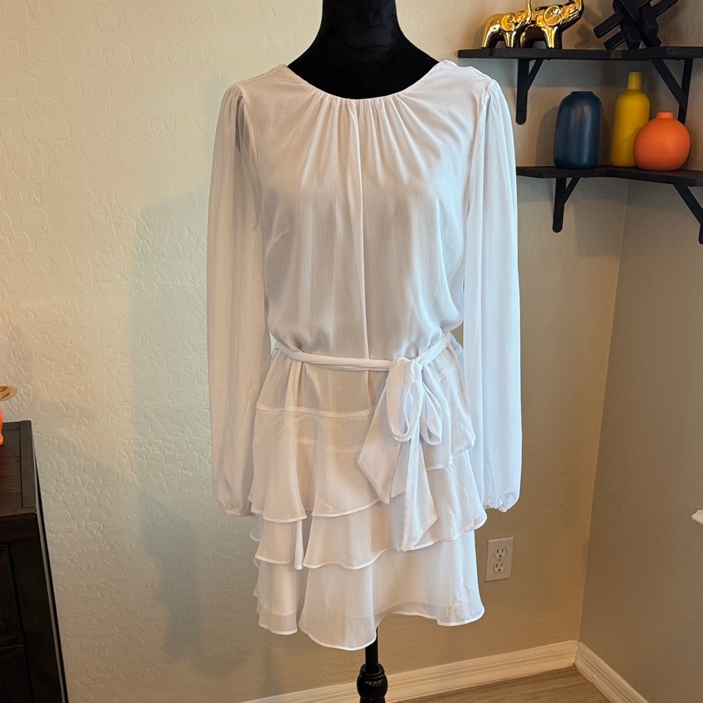 Express White Long Sleeve Layered Dress